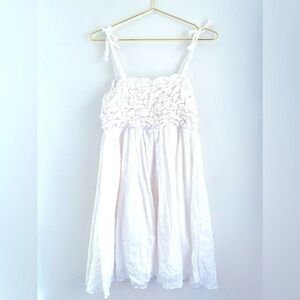 Mystree White Gauzy Sundress tie shoulder straps ruched bodice mini dress